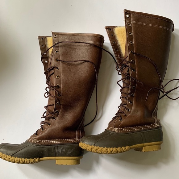 L.L. Bean Signature Shearling Tall Boots lace up 6 - Picture 3 of 8